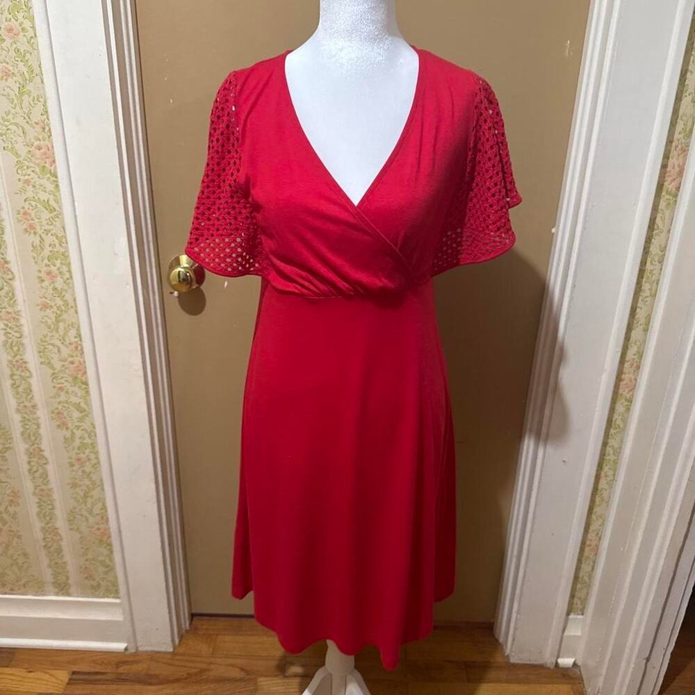 Red dress with lace sleeves